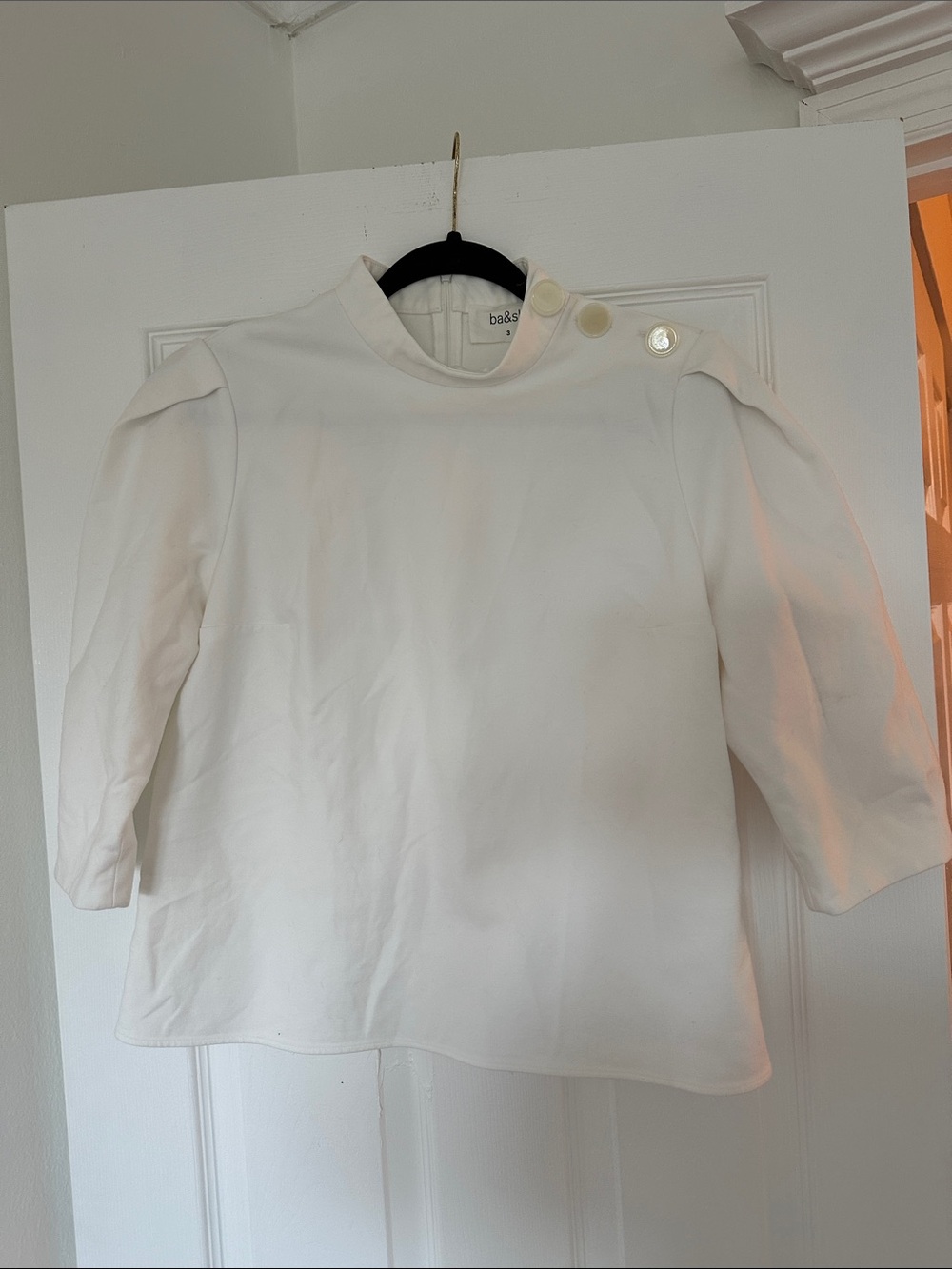 ba&sh Cream Mock Neck Button-Shoulder Blouse